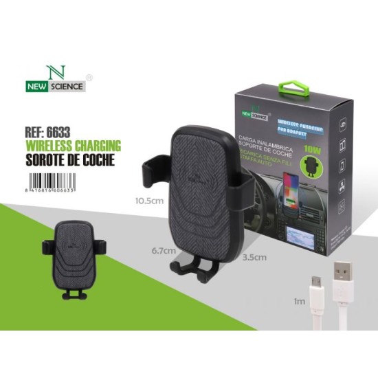 Soporte De Teléfono New Science Para El Coche Con Cargador Wireless 10W Negro Q5