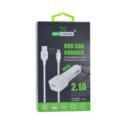 Cargador De Coche New Science REF:6756 Blanco Micro USB 2.1A