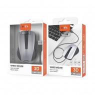 MTK K3376 ABS 3D 1000 DPI 1.4m Grey Mouse With USB Cable