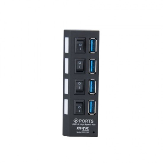 Adaptador Usb Mtk At834 Preto Usb 3.0 Hub 5gbps 4 Portas Con Interruptores