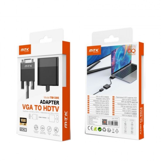 Adaptador De VGA Para HDMI MTK TB1395 Negro 1080p 15cm