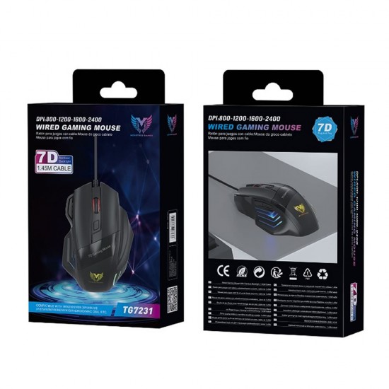 MTK TG7231 Black DPI 800-1200-1600-2400 1.45m Cable Gaming Mouse