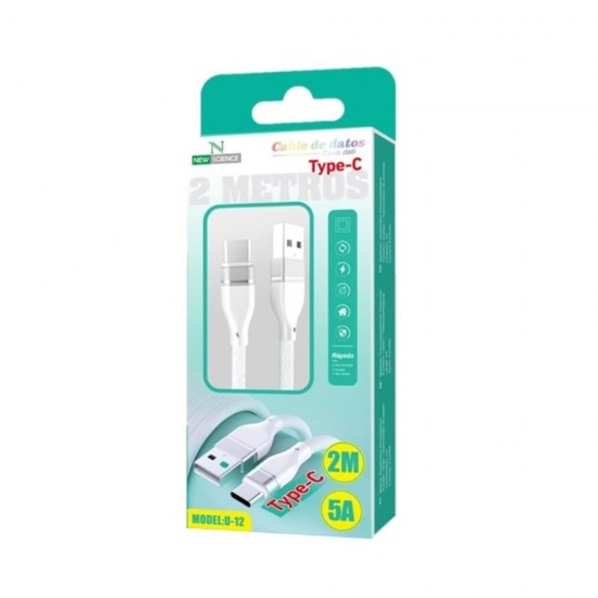 Cabo De Dados Usb Tipo C New Science U-12 Branco 5.0a 2m