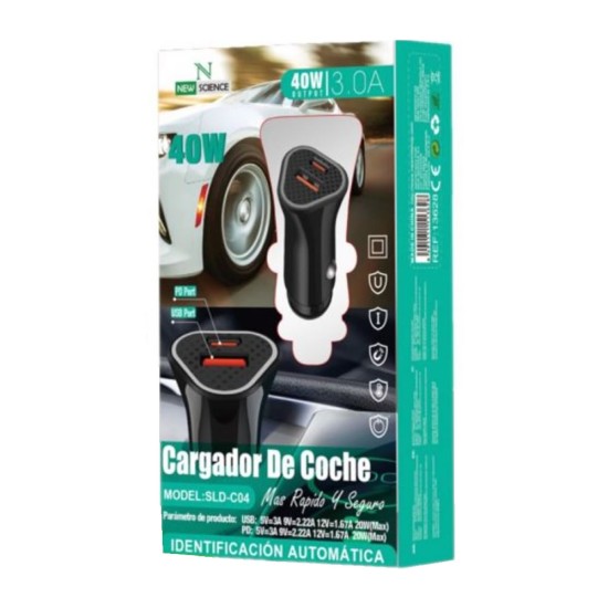 Adaptador De Isqueiro New Science Sld-C04 Preto 40w/3.0a/Usb E Tipo C