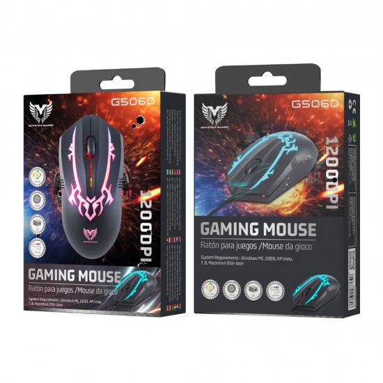 Rato Para Gaming Mtk G5060 Preto 1200dpi Luz Led Cabo De 1.50m