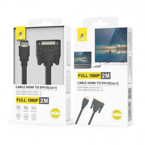 One Plus B6233 Black HDMI To DVI Adapter 2m 1080p