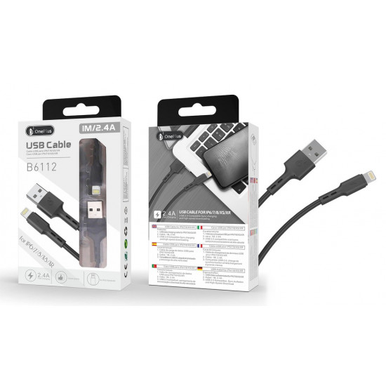 Cable De Datos Apple One Plus B6112 Negro 2.4a 1m Para 8/X/Xs/Xr