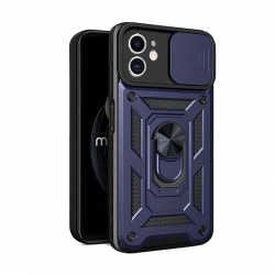 Funda De Silicona TPU Con Anillo Para El Dedo Apple Iphone 11 Azul Con Protector De Cámara Y Ventana Deslizante