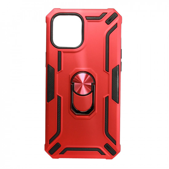 Capa Silicone Tpu Kickstand Heavy Duty Hibrid Apple Iphone 12 Pro Max 6.7" Rojo Anel De Dedo Anti-choque