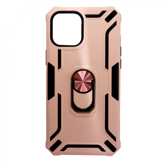 Capa Silicone Tpu Kickstand Heavy Duty Hibrid Apple Iphone 12 Pro Max 6.7" Rosado Anel De Dedo Anti-choque