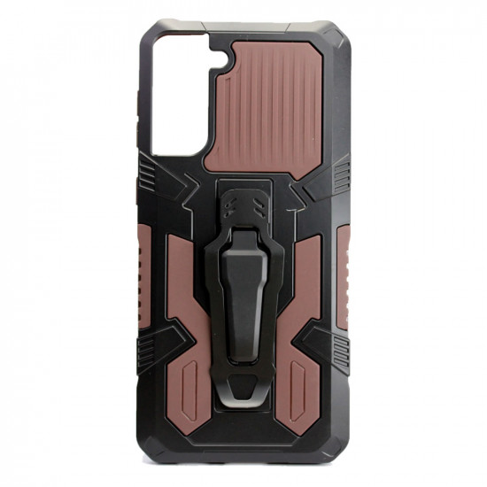 Capa Silicone Tpu Kickstand Heavy Duty Hibrid Samsung S30 Plus / S21 Plus Marron Suporte Poro Cinto Anti-choque