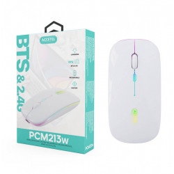 Rato Com Cabo Usb Accetel Pcm213w Branco Clic Silencioso Rechargable E 1600 Dpi