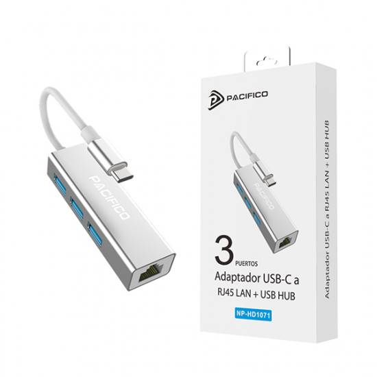 Adaptador De Usb-c Para Ethernet Rj45 Com Hub De 3 Portas Pacifico Np-hd1071 Gris