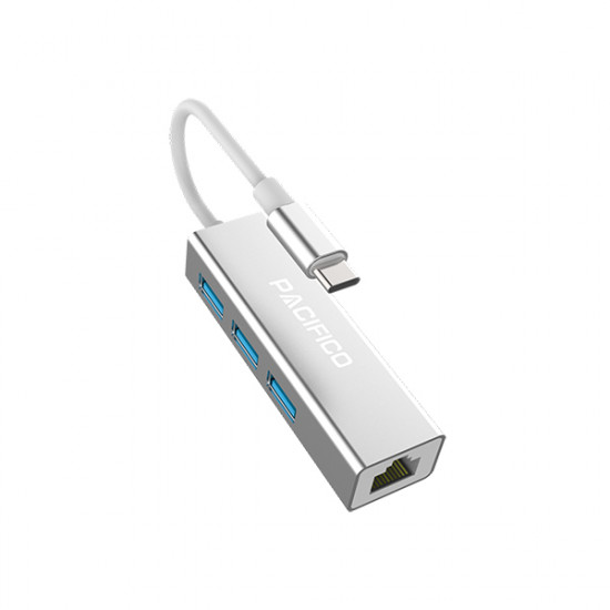 Adaptador De Usb-c Para Ethernet Rj45 Com Hub De 3 Portas Pacifico Np-hd1071 Gris