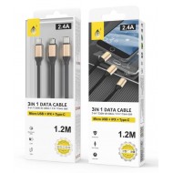 Usb Micro Usb Cable One Plus B5099 Preto 2.4a 1.2m 3 In 1 Micro Usb, Ipx, Type C