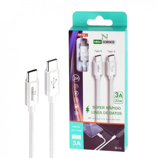 Usb Data Cable Type C To Type C New Science Ns-116 3a 20w White Super Fast Data Line