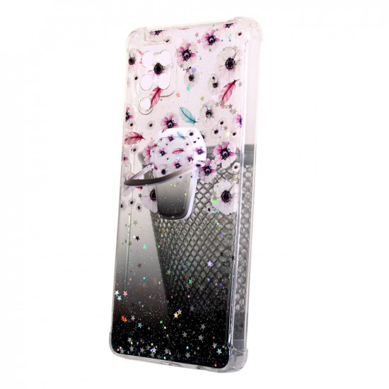 Capa Silicone Com Desenho Bling Glitter Samsung Galaxy A42 5g / A426 Preto Com Support E Penes