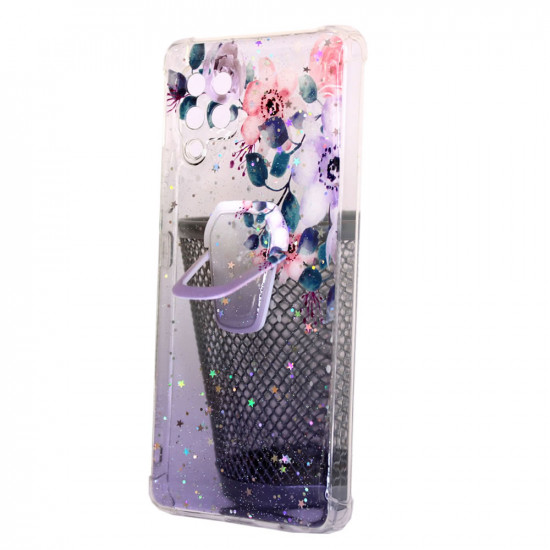 Silicone Case With Bling Glitter Design Samsung Galaxy A42 5g / A426 Purple With Support And Flowers