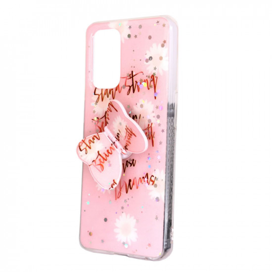 Capa Silicone Com Desenho Bling Glitter Oppo A93 5g / A74 5g Rosado Borboleta / Stand Strong